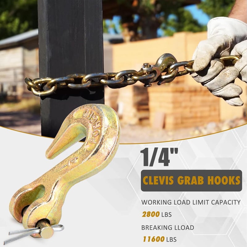 9TH SHOP 1/4 Chain Hook, Heavy Duty 1/4 Chain Hooks, 3600Lbs Working Load G70 Clevis Grab Hook 1/4 Inch for Trailer Truck Tow Chain Transport -Yellow Chromate Finish (4 Pack) - Image 5